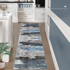 Ciicool 2x5 Washable Runner Rug, Modern Abstract Hallway Rugs Runner, Non-Slip Thin Accent Rug Lightweight Navy Grey Print Distressed Carpet for Laundry Entryway Bedroom Kitchen Bathroom Indoor