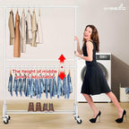 MISSLO Heavy Duty Clothing Racks for Hanging Clothes Rack Double Rod Garment Rack Rolling Closet Wardrobe Rack on Wheels, Metal, Adjustable, White