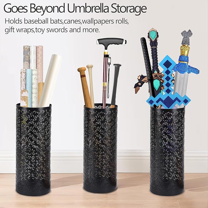 Metal Round Umbrella Stand Rack,Free Standing Umbrella Holder Bin, Canes Walking Sticks Holder for Entryway, Home, Office (Round)
