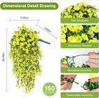 Artificial Hanging Flowers for Outdoors, 2 PCS UV Resistant Faux Silk 150 Morning Glory Each Trailing Vines, Fake Plants for Spring Outdoor Garden Planter Porch Patio Decoration, Yellow