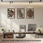qmmp Modern Wooden Wall Sculptures - Set of 3 - Home Decor Accent - Large Wall Art for Living Room, Bedroom, Office - Easy Installation (Walnut, Large - Tree Leaves)