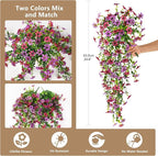 Artificial Hanging Flowers for Outdoors, 2 Pcs Fake Hanging Plant Spring Summer Decor, UV Resistant No Fade Realistic Faux Flower for Front Door Porch Planter Patio Garden Yard(Light Purple Red)