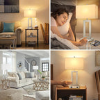 22'' Tall Table Lamps for Bedroom Set of 2, Silver Bedside Touch Control Lamp with 2 USB Ports&AC Outlet, Modern Living Room Table Lamp for Nightstand End Table, 3-Way Dimming with 2 E26 Edison Bulbs