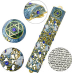 Mezuzah with Scroll for Door, Enamel&Zinc Alloy Blessing Mezuzah Case for Door, Colored Painted Mezuzha Scroll Kosher for Jewish Gifts/Jewish Decor, Christmas (White and Blue, 1.22x5.98 in)