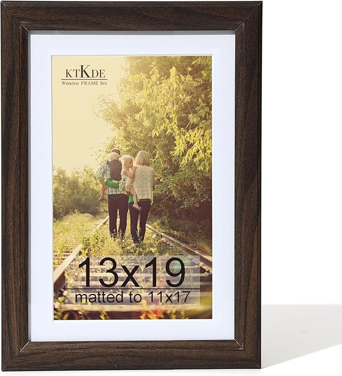 KTKDE 13x19 Picture Frame Real Glass,Poster frame Display Pictures 11x17 with Mat or 13x19 Without Mat, Modern Style Wood Composite Frame,Gallery Wall Frame Wooden Walnut ，best gift