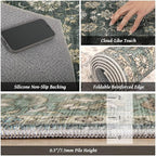 Washable 9x12 Area Rugs for Living Room, Boho Non-Slip Vintage Distress Lager Rugs for Bedroom Dining Room Nursery Office, 0.3" Neutral Oriental Throw Thin Carpet, Sage Green/Blue/Multi