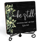 Inspirational Christian Desk Decor, Be Still And Know That I Am God Sign, Desk Decorations For Office Home Living Room Bathroom, Eucalyptus Shelf Decor, Wooden Plaque With Stand (01)