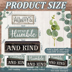 Lineshading 4 Pcs Inspirational Farmhouse Table Decor Always Stay Humble and Kind Stacked Wooden Block Signs with Inspirational Quote Eucalyptus Leaves for Home, Living Room, Shelf Housewarming Gift