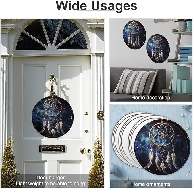 Wall Picture, with White Fantasy Dream Catcher Printed Circular Iron Hanging Picture,Wall Art Decor,Home for Bedroom Living Room Bathroom Decor,Iron Painting 11.8X11.8 in