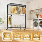 P4 Plus Rolling Clothes Rack Heavy Duty, Clothing Racks for Hanging Clothes, Free Standing Garment Racks with Wheels, Portable Closet Rack 45''W × 20.5''D × 80.5''H, Max Load 570 Lbs, Black