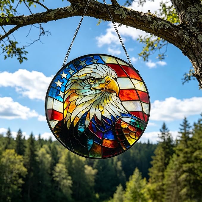 Remorelt Wolf Eagle Bear Dream Catcher Bedroom Wall Decor, Christmas Home Decoration, Room Accessory, White Moon Feather Decoration - Unique Home Craft Wall Pendant (Eagle Suncatcher)