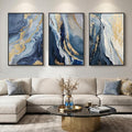 Large Framed Blue and Gold Abstract Wall Art for Living Room, 3 Piece Modern Canvas Prints Paintings Artwork for Walls, Luxury Marble Abstract Pictures for Bedroom Dining Office Wall Decor 24x36 In