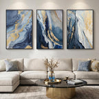 Large Framed Blue and Gold Abstract Wall Art for Living Room, 3 Piece Modern Canvas Prints Paintings Artwork for Walls, Luxury Marble Abstract Pictures for Bedroom Dining Office Wall Decor 24x36 In