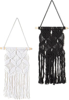 Pack of 2 Woven Macrame Wall Hangings, Handmade Boho Chic Wall Decor Decoration Home Decor Ornament Craft Gift, 18 inch x 10 inch (Black and White)