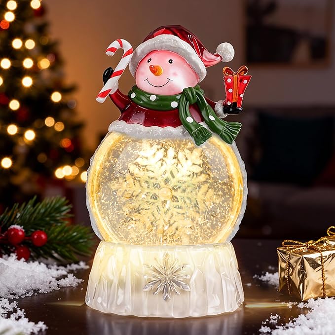 Musical Snow Globe,Lighted Snowman Snow Globes, LED Lights and Swirling Glitter, Christmas Snow Globes Music Box, Decoration for Adults and Kids.