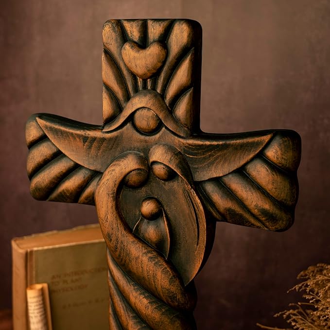 BGCOPPER Holy Family Wall Cross, Handmade Wooden Cross Wall Crucifix, Jesus Cross Wall Decor Art for Home Room Decor Christmas Gifts - 10 Inch