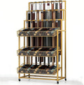 Heavy Duty Belt Display Stand, Metal Belt Rack with 360° Rolling Wheels, Multi-Functional Accessory Display for Belts/Scarves/Wallets, Retail Belt Organizer for Store/Closet/Boutique