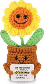 WenmthG Mini Positive Crochet Sunflower Doll - Funny Handmade Knitting Doll Birthday Emotional Inspirational Cheer Support Ideas Gifts for Women Girls Coworker Thank You Gifts