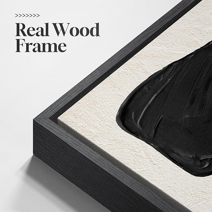 Framed Black and White Abstract Wall Art, 3 Piece Black Boho Floral Botanical Canvas Prints Painting for Living Room, Mid Century Modern Flower Artwork for Bedroom Hallway Office Home Decor, 16x24