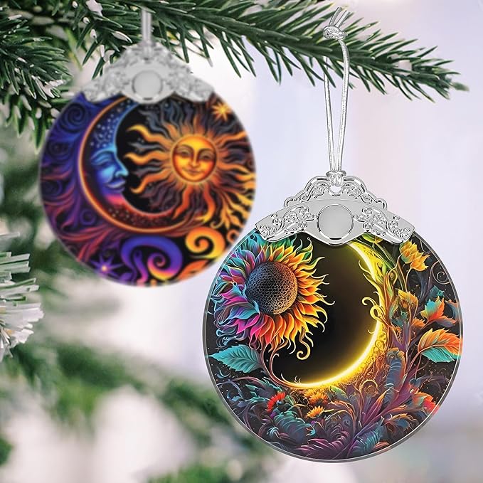 Sun and Moon Stained Glass Hanging Ornament - Christmas Tree Decoration Idea