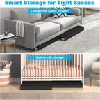 Under Bed Storage Container Bin 4 Pack, 4.5 Inch Slim Low Profile Underbed Clothes Storage Organizer for Dorm & Home, Use for Blanket and Toy Storage Box W/ Sturdy Bottom/Sides, Foldable Thick Fabric