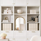 BLU MONACO | Cardboard Magazine File Holder Set of 4 Gold White Stripes | Vertical Magazine File Holder with Label Slots | Standing File Holder and Cardboard Bins for Shelves Desk Classroom