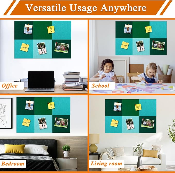Square Felt Cork Bulletin Board Tiles, Self Adhesive DIY Felt Pin Board for Wall 30" x 20" with 35 Pushpins for Office School Home Wall Decor Stickers Memos Photos Display (Gradual Green)