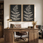 Large Framed Vintage Botanical Wall Art Set of 2, Black Neutral Retro Leaf Canvas Paintings Prints, Rustic Minimalist Modern Farmhouse Pictures for Living Room Bedroom Office Wall Decor, 24x36 Inch