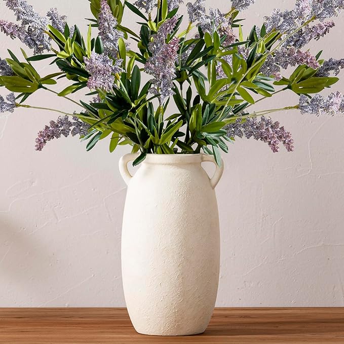 Ceramic Flower Vase 12 inch Farmhouse Rustic Vase Decorative Pottery Terracotta Tall Vases for Home Decor Table Mantle Fireplace Living Room Bathroom Wedding Centerpiece(Large-White)