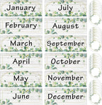 Zonon 48 Pieces Holiday Monthly Headliners Set 12 Months of The Year Headers Seasonal Monthly Bulletin Board Borders with 36 Round Blank Confetti Cutouts(Greenery)