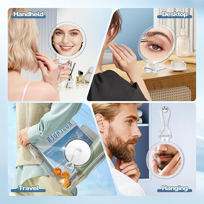 B Beauty Planet 40X Magnifying Mirror, Hand Mirror with Handle, Double Sided Hand Mirror with 40X/1X Magnification, Travel Essential Portable Foldable Makeup Mirror for Precision Makeup Clear