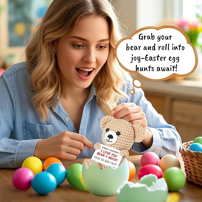 WELLBANEE Mini Crochet Bear Gifts for Her Him, Wife Husband Girlfriend Boyfriend I Love You Gift, Crochet Stuffed Animal, Anniversary Birthday Gifts, Handmade Bear Small Stuff Things