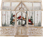 Victory Creative Christmas Illumination Cardinals Greenhouse Water Globe 8"x9" Musical Giltter Spinner Battery Operated Timer & USB Xmas Light Up Snow Globe Home Decor