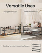 SONGMICS Shoe Rack, 2-Tier Shoe Organizer, Metal Storage Shelf, Upright or Upside Down, for 12-15 Pairs, Stackable, for Entryway, 11.8 x 36.2 x 14.6 Inches, Black ULSA12BK