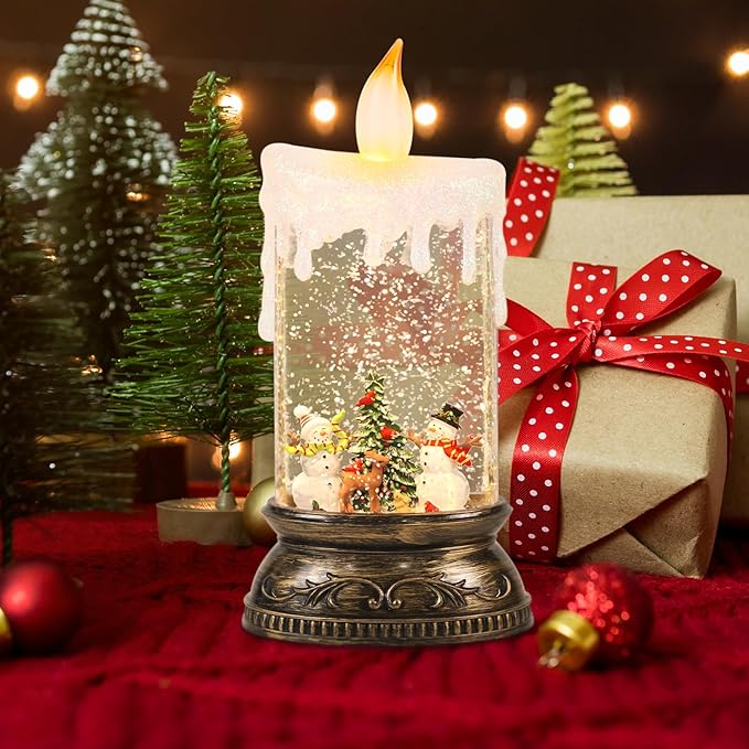 Wondise Rechargeable Musical Snowman Snow Globe Lantern with 6H Timer, Battery Operated USB Powered Lighted Snow Globe Lamp Spinning Water Swirling Glitters Holiday Decor