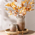 Ceramic Flower Small Vase 6 inch Farmhouse Rustic Vase Decorative Pottery Terracotta Vases for Home Decor Table Mantle Fireplace Living Room Bathroom Wedding Centerpiece