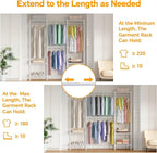 H10 Expandable Clothes Rack Clothing Rack for Hanging Clothes, Heavy Duty Garment Rack, Freestanding Wardrobe Closet Organizer with Hanger Rods, Extendable from 4.6 to 5.1 ft, White