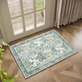Botanical Floral Washable Entryway Area Rug 2x3 Light Green Cream Vintage Garden Design, Perfect for Soft Door Mat Indoor Entrance, Ultra-Thin Easy Clean Small Throw Carpet for Bedroom Bathroom