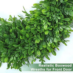 LZNPA Boxwood Wreaths for Front Door Realistic 22Inch，Spring Wreaths for Front Door Outside ，Front Door Wreath All Season，Green Wreath for Spring Farmhouse Porch Wall Wedding Room Home Decor