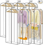 LANDNEOO 6 Pack Clear Garment Bags for Hanging Clothes with Zippers on Double Sides - 10'' Clothes Storage for Coat, Dress, and Fur in Closet - 60'' Long Suit Bags