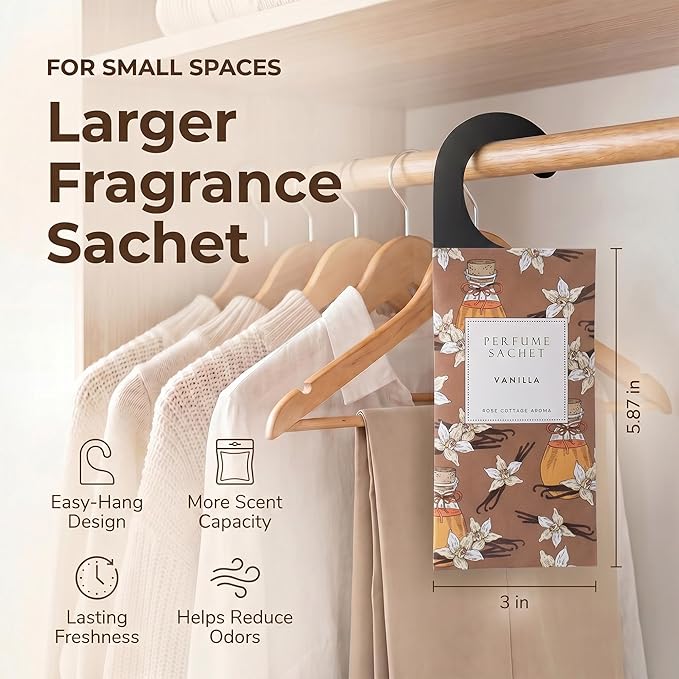 ROSE COTTAGE Large 12 Packs Vanilla Hanging Closet Air Freshener Scented Sachets Long Lasting Smell Goods