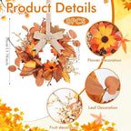 8 Pcs 3 Inch Fall Floral Wreaths Autumn Harvest Sunflowers Pumpkins Leaves Berries Hanging Candle Rings Wreath Mini Thanksgiving Table Centerpiece Wreath for Pillar Cabinets Farmhouse Decoration