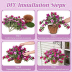 Artificial Hanging Flowers for Outdoors Hanging Baskets, 3 Pcs Fake Silk Flower with Hanging Baskets Planter for Spring Summer Garden Porch Patio Yard Outside Decor