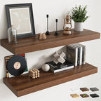 40 Inch Long Floating Shelves for Wall Set of 2, 12"D Wood Grain Bathroom Shelves with Invisible Brackets, Easy Install Engineered Wood Storage Shelves for Kitchen, Living Room, Bedroom, Walnut Finish