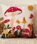 Embroidered Throw Pillow Cover 20x20 Inch - Spring Summer Boho Decorative Pillow Cover with Zipper for Living Room Couch Sofa Bed Aesthetic Design Mushroom Moon Cushion Pillowcase