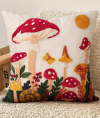 Embroidered Throw Pillow Cover 20x20 Inch - Spring Summer Boho Decorative Pillow Cover with Zipper for Living Room Couch Sofa Bed Aesthetic Design Mushroom Moon Cushion Pillowcase