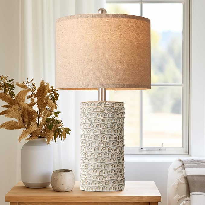 PARTPHONER 23" Modern Ceramic Table Lamp Set of 2, Table Lamps for Living Room, Rustic Farmhouse Bedside Lamps Nightstand lamp for Bedroom, Desk Lamp for End Table Home Decor Grey Shabby Chic White