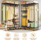 Ulif F4R Heavy Duty Clothes Rack（With Lockable Wheels ） Rolling Clothing Racks for Hanging Clothes，Adjustable Closet Organizer System，Portable Garment Rack 45"W x 15.8"D x 73.5"H，Max Load 650LBS，Black