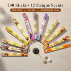 Tulasi Incense Sticks Pack of 12 Natural Scent (240 Sticks) Variety Fragrance of Coconut, White Sage, Red Rose, Palo Santo Lavender & Cinnamon etc, Ideal for Meditation & Positive Vibes