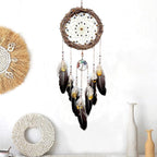 Tree of Life Dream Catcher, Handmade Woven Traditional Craft Rattan Dream Catchers Wall Hanging Ornament,7 Chakras Crystal Healing Stones Art for Bedroom Decor, Festival Blessing Gift (Dark Brown)
